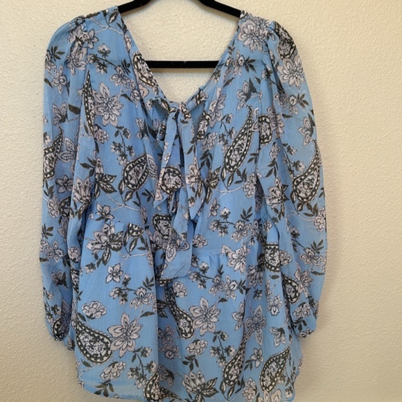 AMERICAN EAGLE paisley floral fluttered sleeve boho bow tie back blouse size M - Picture 5 of 7